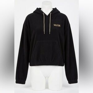 Volcom Girls Black Cropped Fleece Hoodie Oversized Sweater L 10/12 Youth